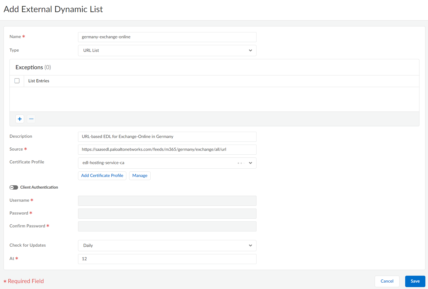 Configure Your Environment To Access An External Dynamic List From The