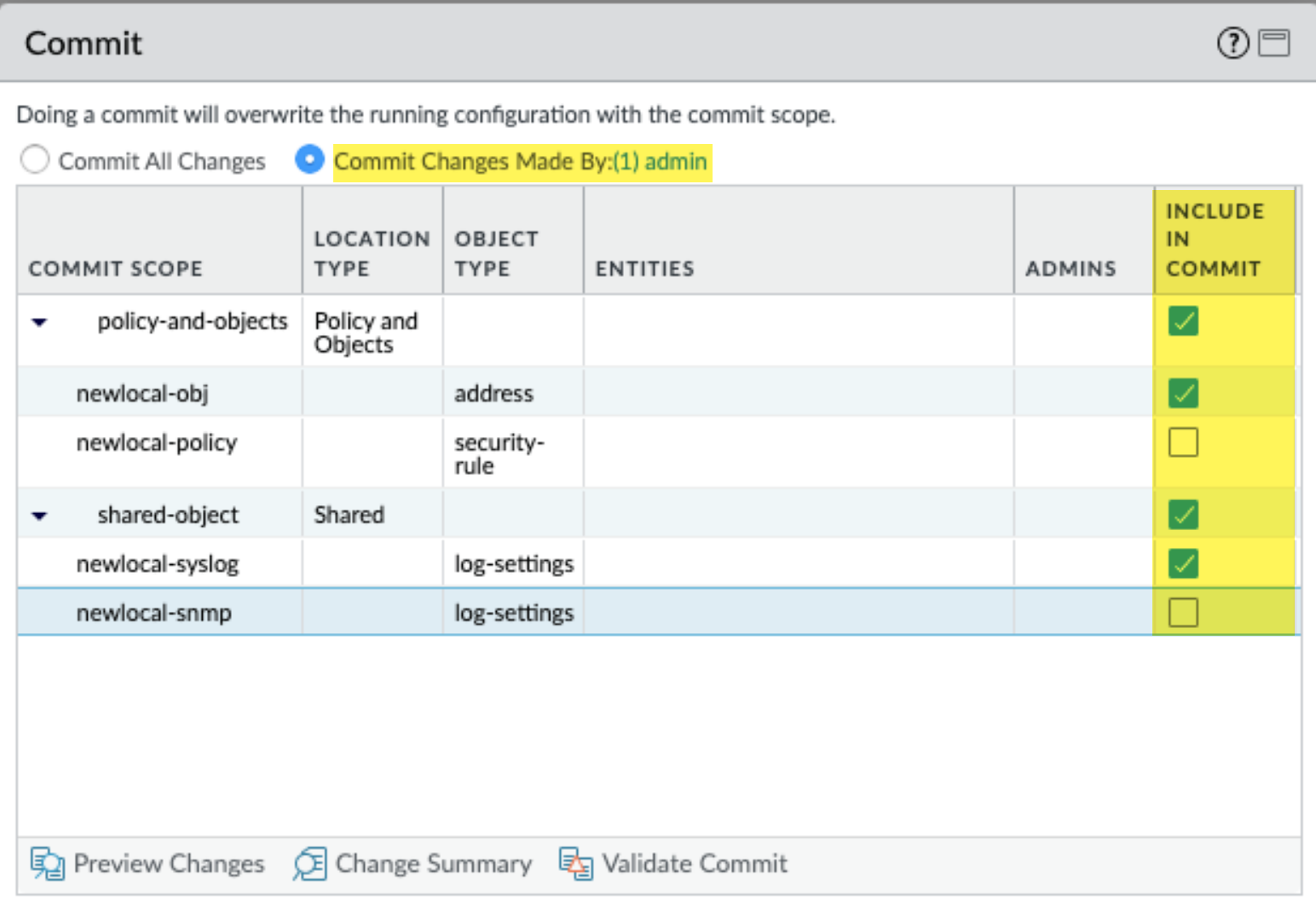 Commit Selective Configuration Changes