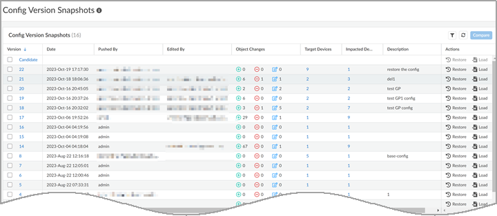 Manage: Config Version Snapshots