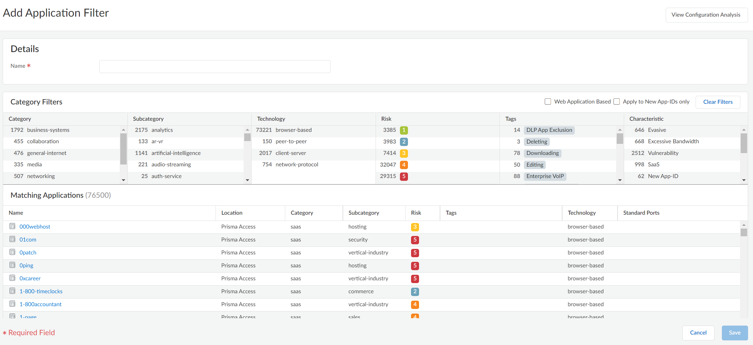 Policy Object: Application Filter