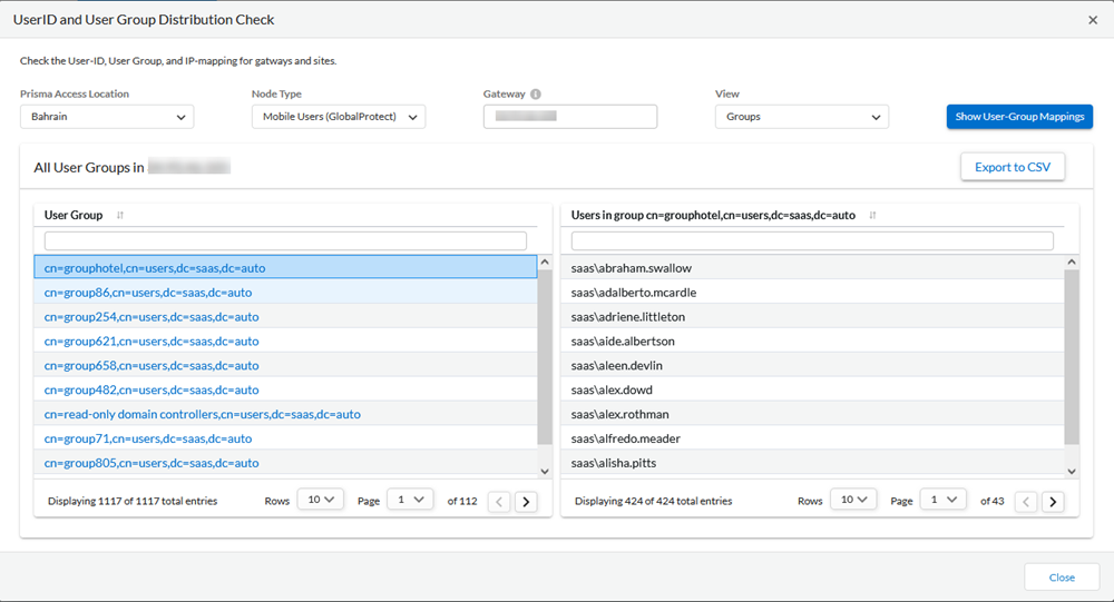 View User to IP Address or User Groups Mappings