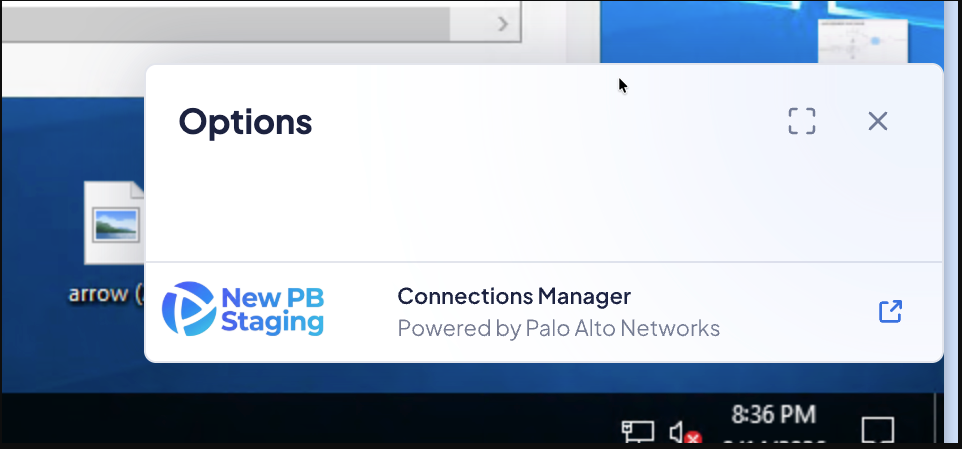   The RDP toolbar in compact Options mode with file transfer sections hidden  