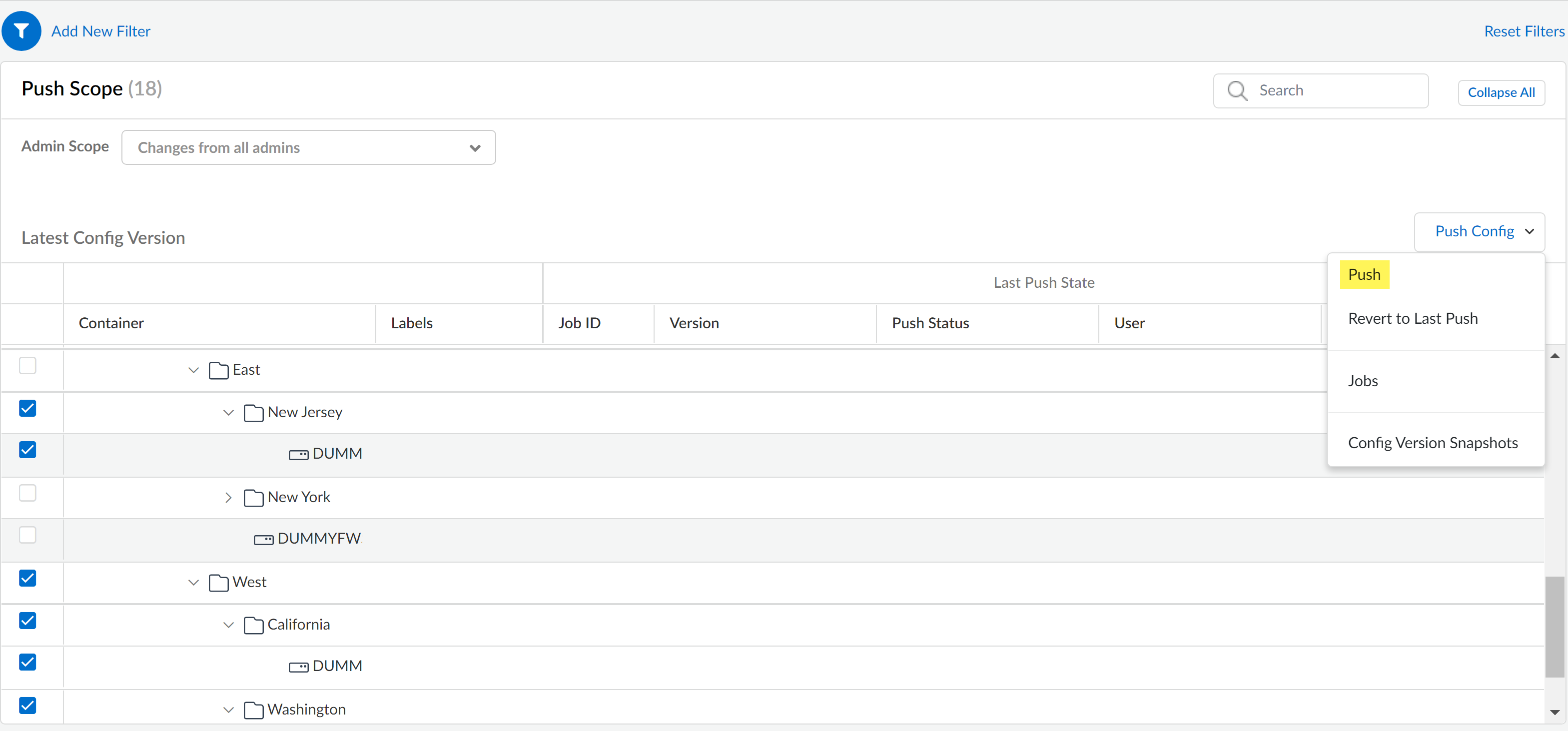 Push Us Configuration: Push Config