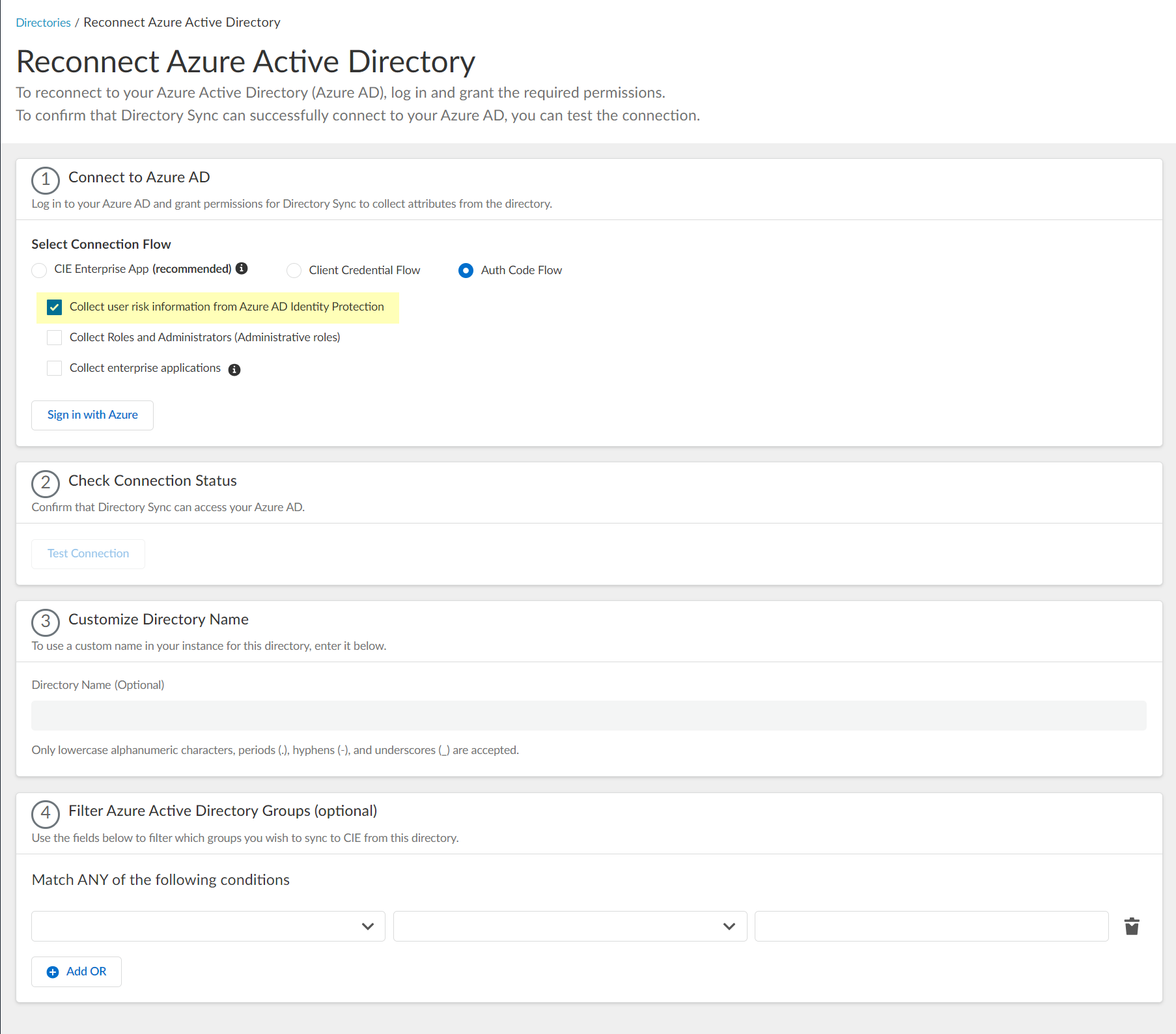 Reconnect or Edit Azure Active Directory