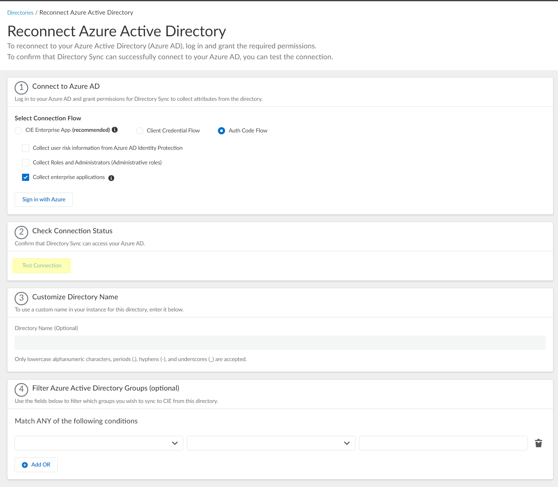 Reconnect or Edit Azure Active Directory