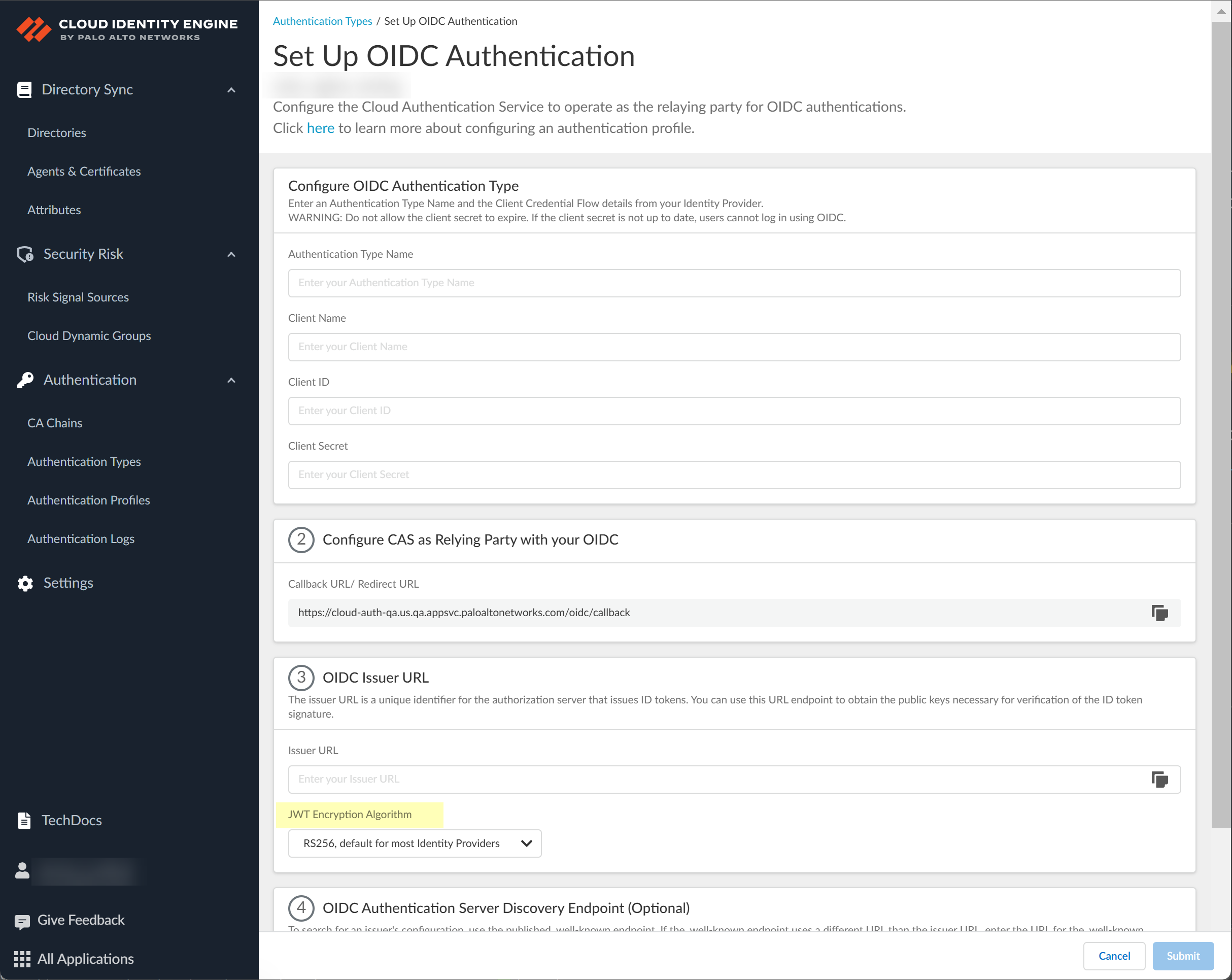 Configure an OIDC Authentication Type