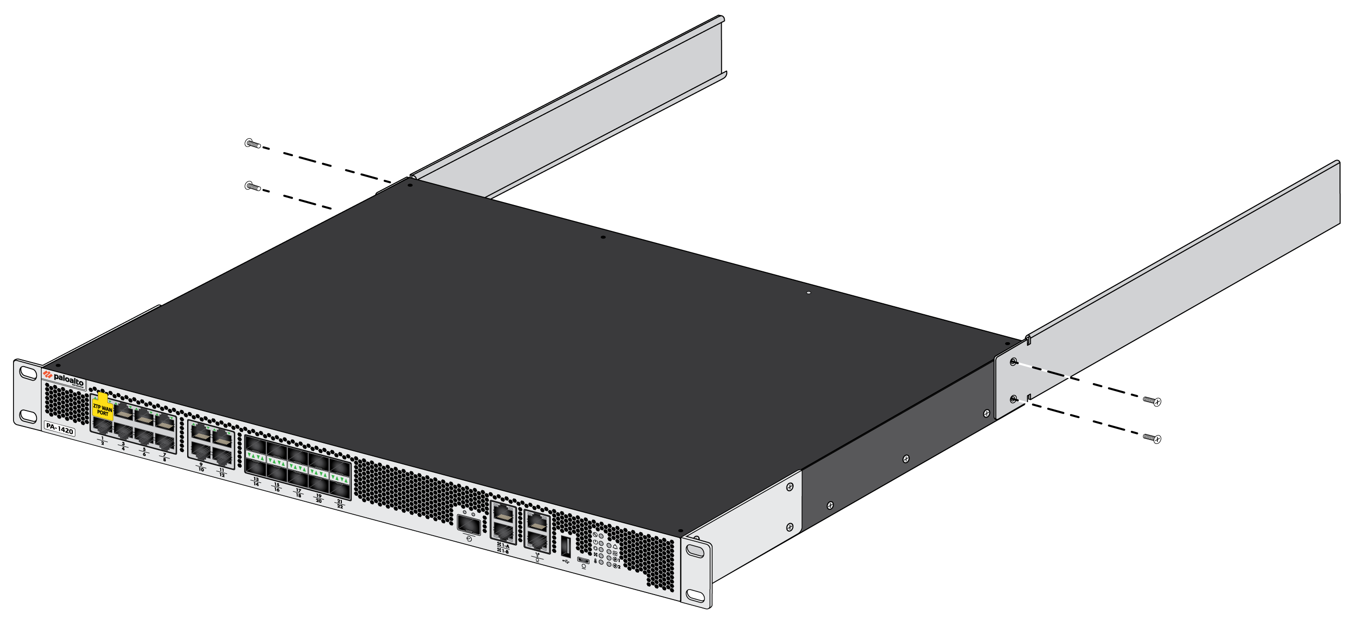Install the PA1400 Series Firewall Using the FourPost Rack Kit